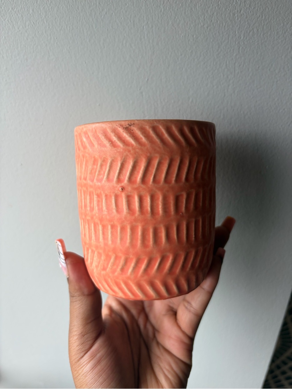 Textured Coral Ceramic Planter - Modern Decorative Pot
